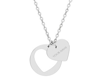 Engraved Heart Pendant Necklace, Stainless Steel, Personalized Charm, Valentine's Gift