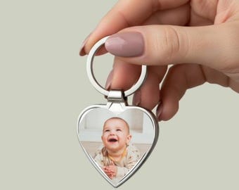 Personalized Photo Heart Keychain | Custom Picture Keyring, Couples Keepsake