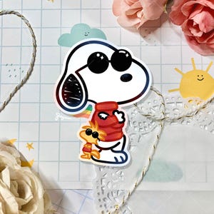 Joe Cool Sticker | Cute Snoopy & Woodstock Decal | Glossy Waterproof Vinyl Diecut | Laptop Ipad Water Bottle Decor | Peanuts Gift | JAYUUN