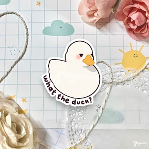 What the Duck? | Cute Bird Goose Sticker | Funny Kawaii Animal Pun Decal | Waterproof Vinyl Diecut Water Bottle Laptop Decor Gift | JAYUUN