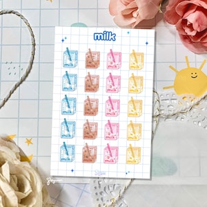 Milk Carton Sticker Sheet | Mini Sticker Set | Cute Planner Decor Matte Vinyl Bujo Journaling Notes Diary | Kawaii Stationery Gift | JAYUUN