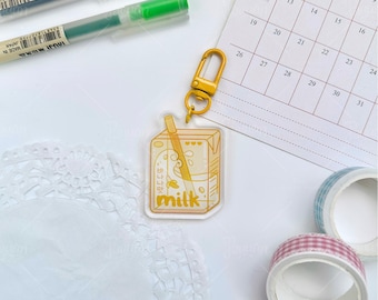 Banana Milk Carton Acrylic Keychain | Strawberry Chocolate | Kawaii Bag Tag Decor Charm Keyring | Fun Accessories Gift for Her | JAYUUN