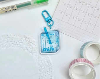 Milk Carton Acrylic Charm | Strawberry Banana Chocolate | Kawaii Bag Decor Keychain Keyring | Backpack Accessories | Gift for Her | JAYUUN