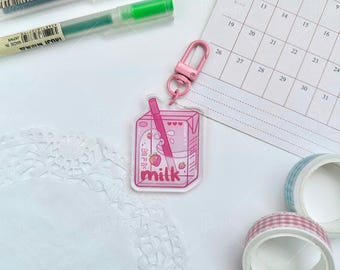 Strawberry Milk Carton Acrylic Charm | Banana Chocolate | Kawaii Bag Decor Keychain Keyring | Backpack Accessories | Gift for Her | JAYUUN