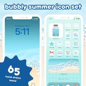 Summer Bubbles App Icon Set | IPhone Android Apple Pack | Cute Kawaii Aesthetic | Custom Ocean Theme Hand Drawn Widgets, Wallpaper | JAYUUN