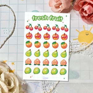 Fresh Fruits Sticker Sheet | Cute Animal Crossing Apple Peach Cherry Pear Orange Coconut | Matte Bujo Planner Journal Deco Gift | JAYUUN