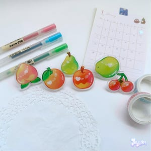 Fresh Fruit Acrylic Pin | Cute Animal Crossing | Peach Apple Cherry Pear Coconut | Small Mini Filler Ita Bag Decor | Gaming Gift | JAYUUN