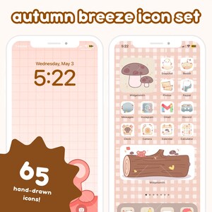 Autumn Breeze App Icon Set & Wallpapers | IPhone Android Apple Pack | Cute Kawaii Aesthetic | Seasonal Themed Hand-drawn Widgets | JAYUUN