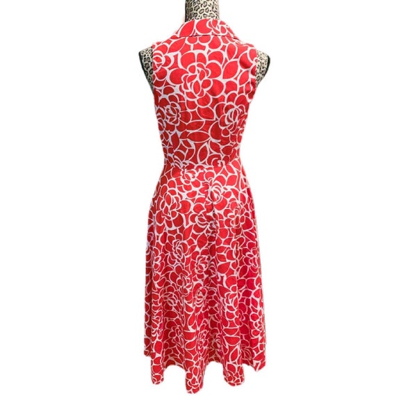 VINTAGE red button down midi tea dress size US 2 - image 4