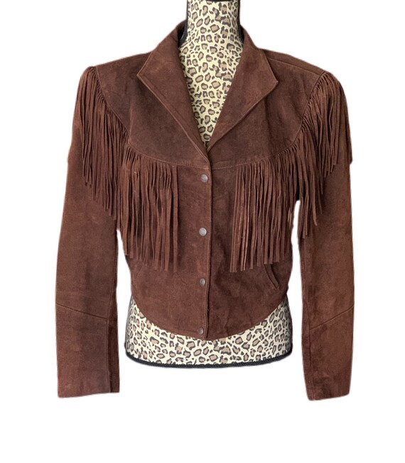Brown suede fringe cropped coat Large