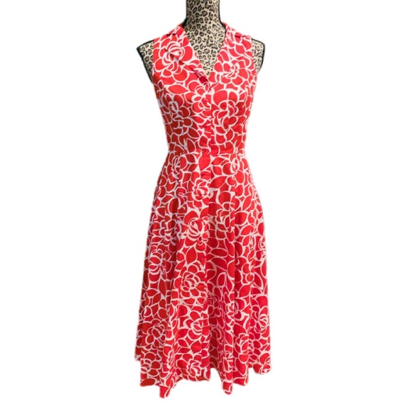 VINTAGE red button down midi tea dress size US 2 - image 1