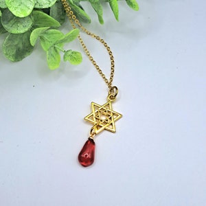 Magen David & Pomegranate Seed Pendant Necklace | Gold-plated Cable Chain