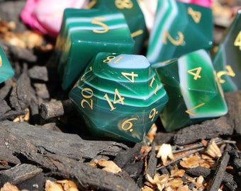 Dragon's Green Agate - 7 Piece Semi-Precious Gemstone 5e Pathfinder Tabletop Gaming Critical Role RPG DND Polyhedral Dice Set