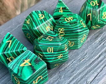 Dragon's Malachite - 7 Piece Semi-Precious Gemstone Tabletop Gaming Critical Role DND RPG Polyhedral Dice Set
