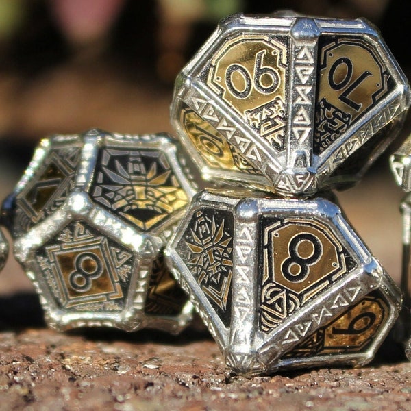 The Witcher Hybrid Dice Set: Wolf Golem's Heart - Handmade 7-Piece Composite and Metal D&D RPG Polyhedral Geralt Tabletop Gaming