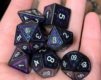Dragon's Midnight Stardust - 7 piece Metal Polyhedral Tabletop Gaming Critical Role DND RPG Dice Set