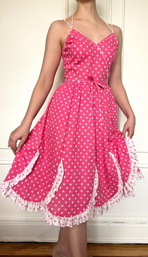 1980s Hot Pink Polka Dot Sun Dress