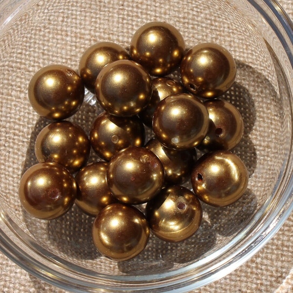 14MM-Amber, Golden brown, Caramel pearl bubblegum chunky beads 14MM. Ten (10 count) golden brown, chunky, acrylic beads, pearl beads,