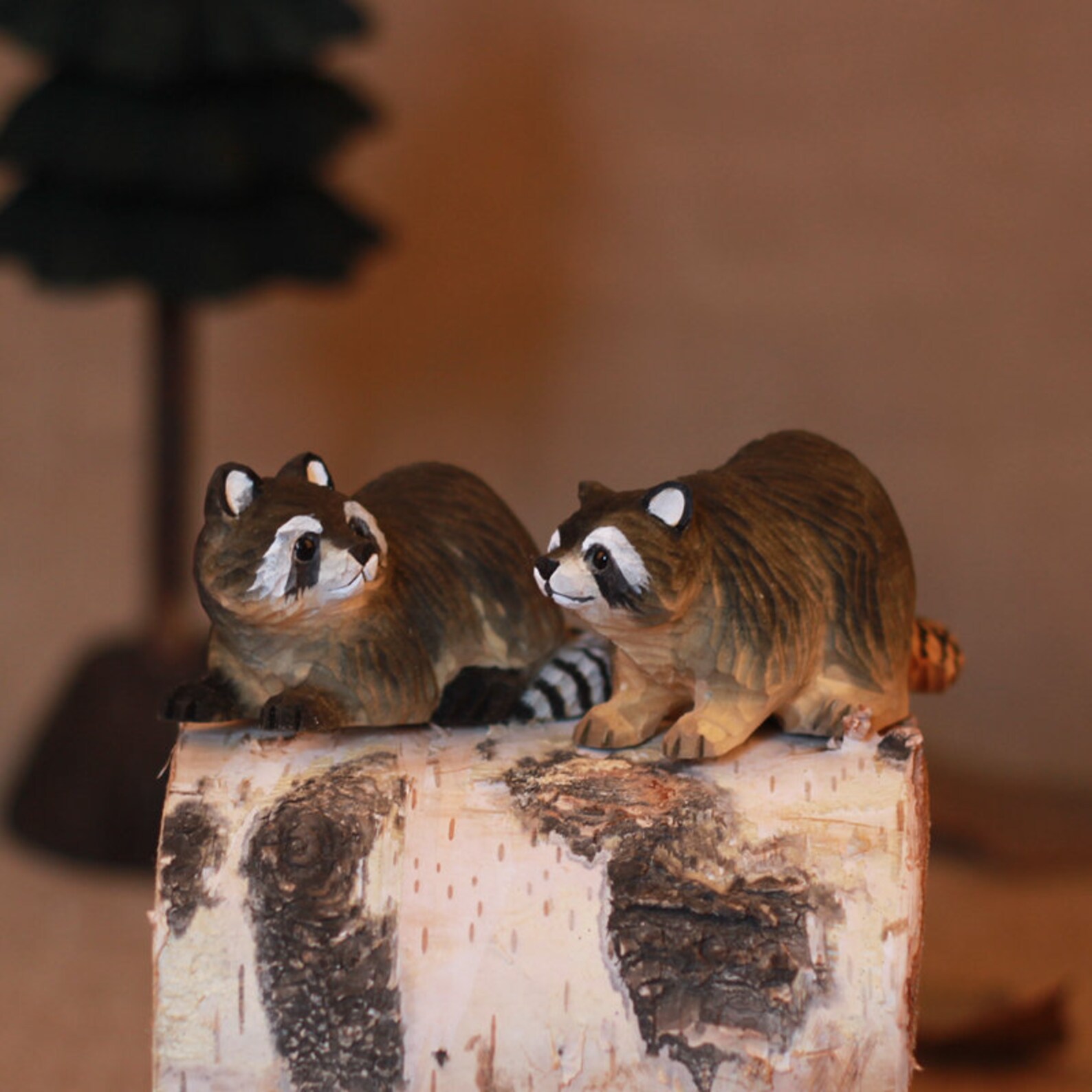 Raccoon Statue Wood Carving Raccoon Figurine Animal Etsy