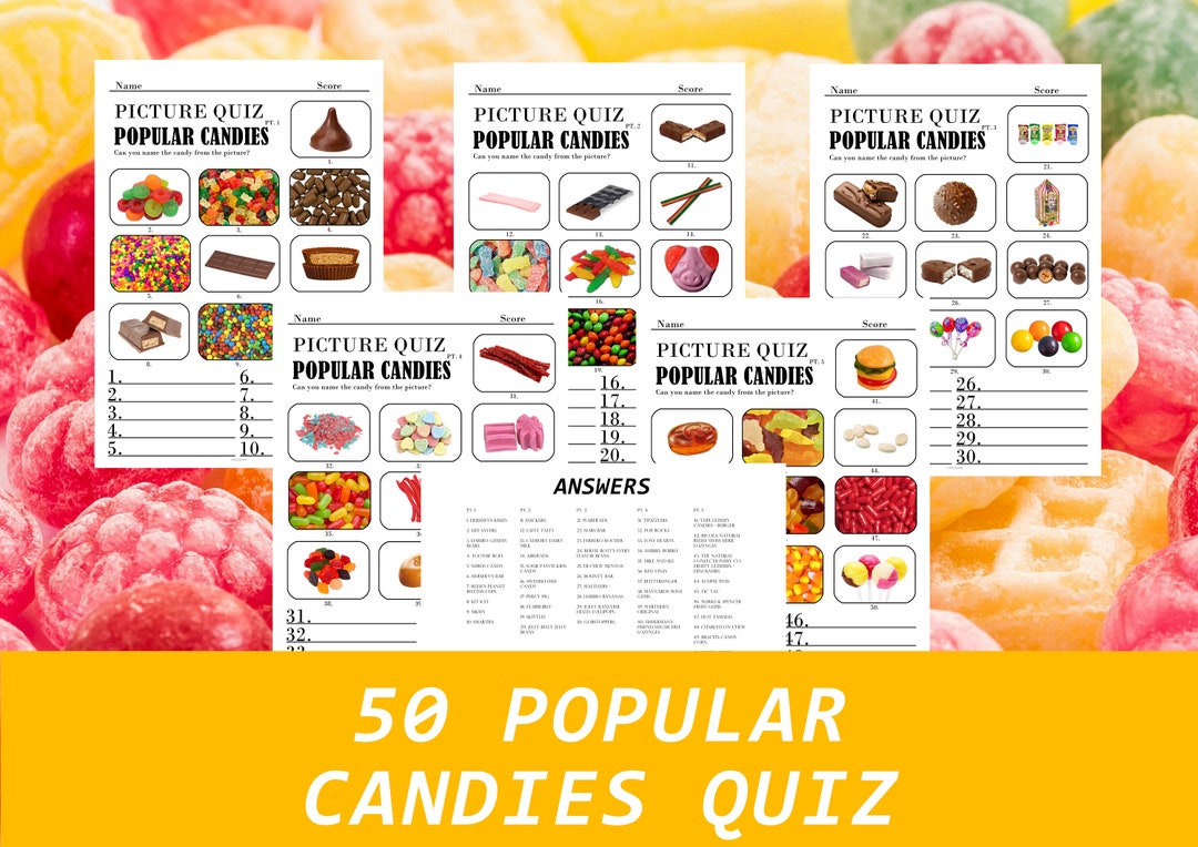 50 Printable POPULAR CANDIES Picture Quiz, Picture Trivia, Party Game ...