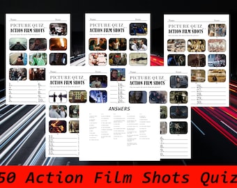 50 photos de films d'ACTION à imprimer Quiz photo, anecdotes sur l'image, jeu de société, questions-questions, quiz dans la pub, soirée jeux, téléchargement immédiat, numérique
