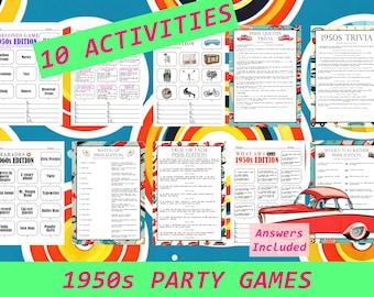 50s Trivia Quiz, 50s Party Game, 1950s Questions, 50s Themed Party, Decades Trivia, Born in the 50s, 50s Birthday Party, 50s Themed Games