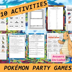 Jogos de festa Pokémon | Perguntas triviais | Jogos Pokémon | Noite de jogos | Download instantâneo para impressão | Jogos de aniversário | Atividades Pokémon