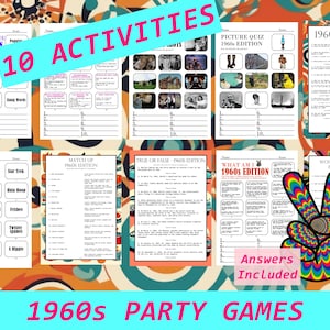 60s Trivia Quiz, 60s Party Game, 1960s Questions, 60s Themed Party, Decades Trivia, Born in the 60s, 60s Birthday Party, 60s Themed Games