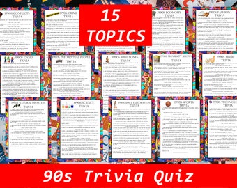 90s Trivia Quiz, 90s Party Game, Trivia Questions, 90s Games, Decades Trivia, Game Night, Printable Instant Download, Digital