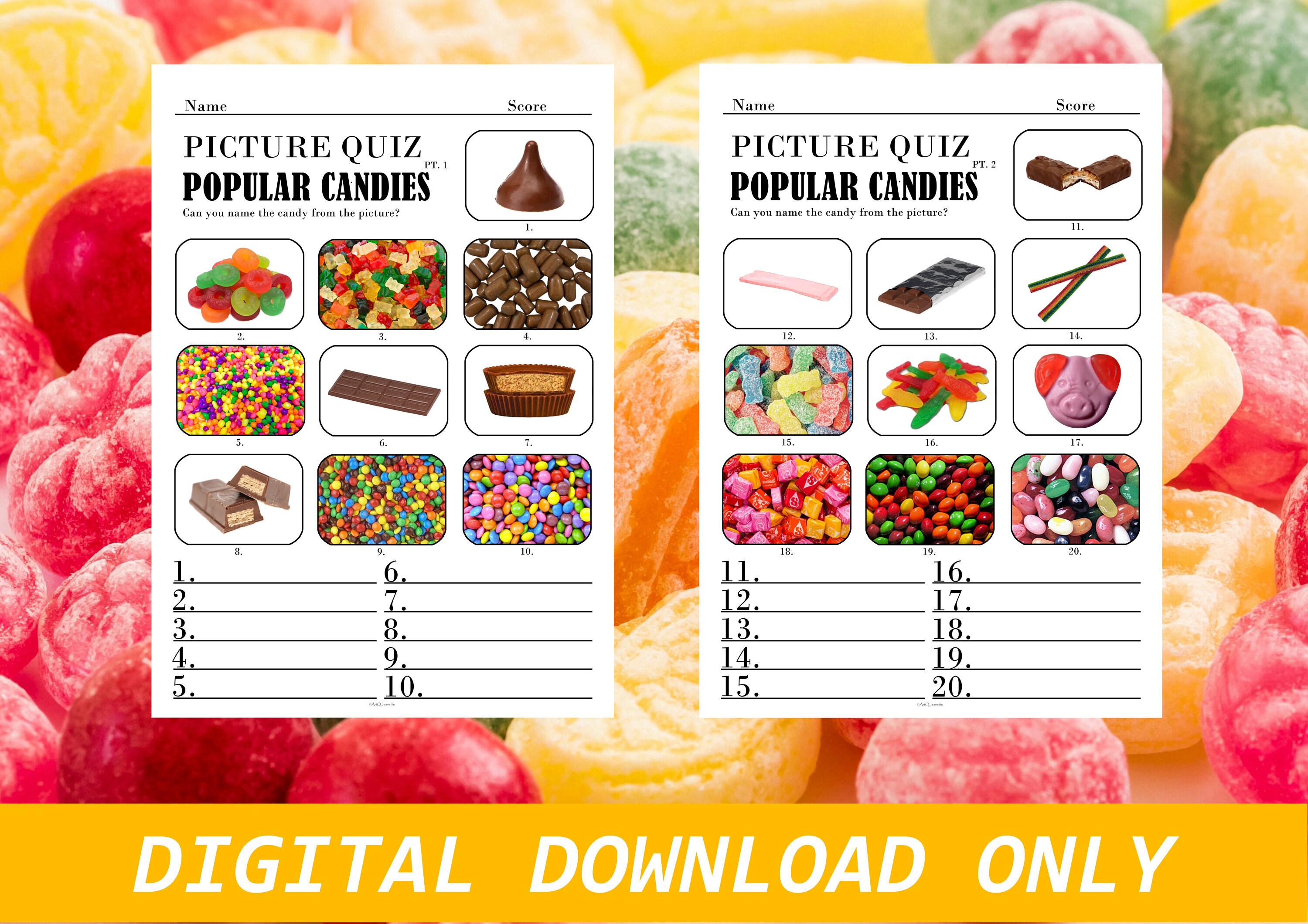 50 Printable POPULAR CANDIES Picture Quiz, Picture Trivia, Party Game ...