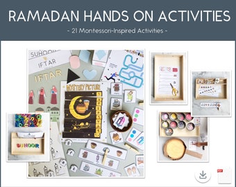 Ramadan Hands on Activities, Ramadan Montessori-inspired activities, Ramadan activity trays, Ramadan activities for toddlers, Preschool