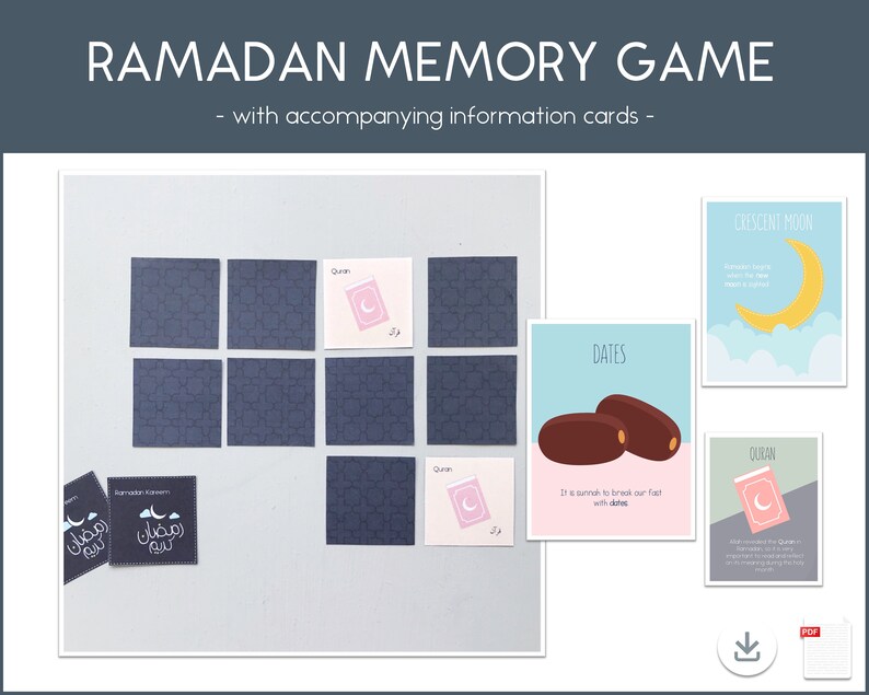 Ramadan Memory Game, Ramadan Vocabulary Cards, Ramadan Flashcards, Ramadan Game, Ramadan for kids, Ramadan for Toddlers, Ramadan Printables image 1