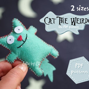 PDF felt sewing pattern, cute Cat the Weirdo, PDF pattern, felt pattern, keychain, easy project, PDF felt pattern for begginers, bestseller