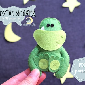 Cute green Woody the Monster, sewing pattern, PDF pattern, felt pattern, keychain, easy project, PDF felt pattern for begginers, bestseller