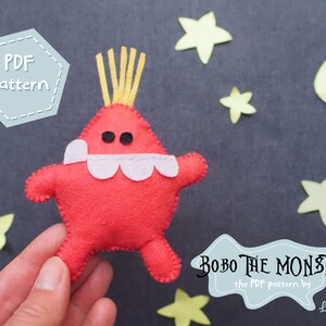 Cute red Bobo the Monster, sewing pattern, PDF pattern, felt pattern, keychain, easy project, PDF felt pattern for begginers, bestseller