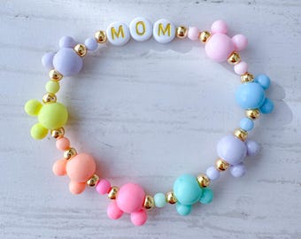Personalized Name Bracelet | Pastel Rainbow Mouse Inspired Beaded Bracelet | Mommy and Me Matching | Disney Trip Jewelry Gift