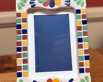 Handmade Mexican Mosaic Picture Frame: Talavera Tile, Rustic Decor