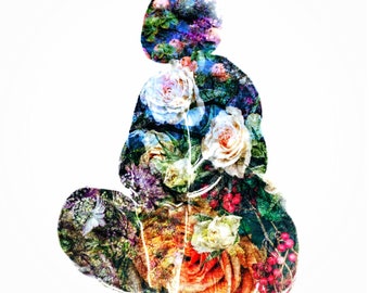 digital Body Positive Art Print - Floral - Flowers - Spring - Curvy Woman - Plus Size Art -  Fat Girl Art - Self Love  ||  FULL BLOOM