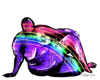 Lámina artística LGBTQ - Obra de arte del orgullo - Arte mural queer - Cuerpo gordo // El amor es amor