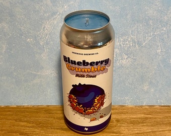 Blueberry Cobbler candle in Ingenious Brewing Blueberry Crumble Milk Stout can | beer candle | soy wax | clean burning | upcycled | custom