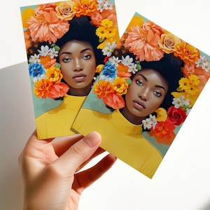 Greeting Card Set of Black Woman with Flowers, Black Girl Cards, African American Greeting Cards, Melanin Woman Cards, Friendship Cards