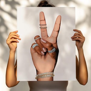 Black Girl Peace Sign Print – Afrocentric Home Decor, Unity Art (Unframed)