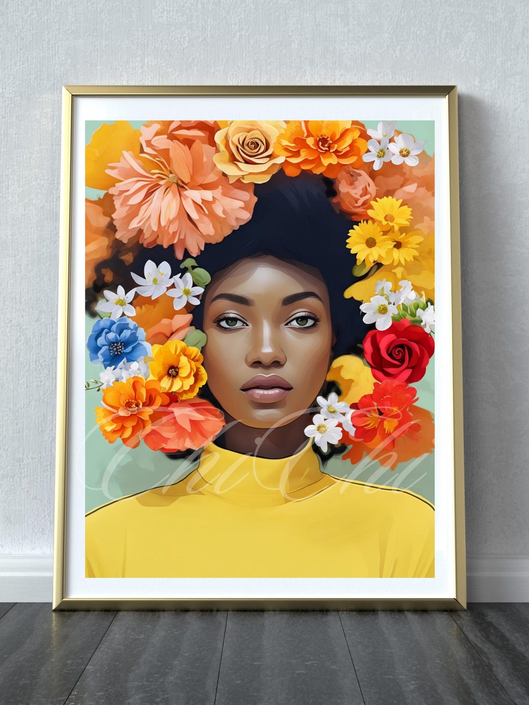 Black Woman With Flowers Housewarming Wall Art Gift, Black Art, African ...