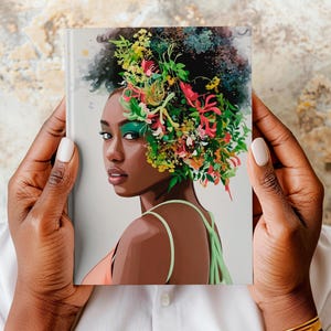 Afro Girl Journal with Black Woman, Black Girl Hardcover Journal, African American Journal, Black Girl Flowers Notebook, Journaling Notebook