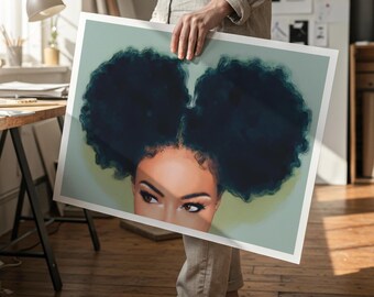 Black Girl Art Print: Afro Hairstyle, Beauty Salon Wall Decor