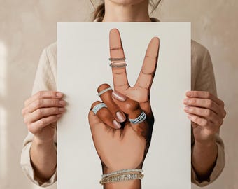 Black Girl Peace Sign Print – Afrocentric Home Decor, Unity Art (Unframed)