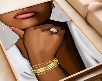Black Woman Portrait Art Print: Melanin Beauty, Afrocentric Wall Decor (Unframed)