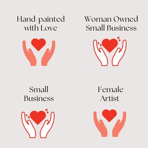 May include: Graphic with the text "THANKS A TON" and four illustrations of hands holding a red heart. Each illustration is accompanied by text describing the business: "Hand-painted with Love", "Woman Owned Small Business", "Small Business", and "Female Artist". The graphic also includes an Instagram icon with the text "@artsychichi".