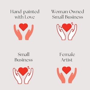 May include: Graphic with the text "THANKS A TON" and four illustrations of hands holding a red heart. The text below each illustration reads "Hand-painted with Love", "Woman Owned Small Business", "Small Business", and "Female Artist". The graphic also includes the text "INSTAGRAM @artsychichi".