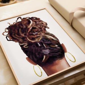 Black Girl with Loc Hair Art, Black Art, African American Art, Black Culture, Afrocentric Art, Black Girl Hair Art, Afro Art, Black Artist